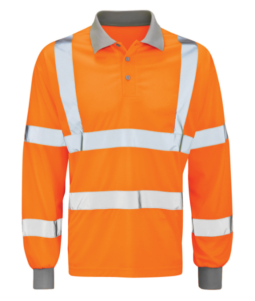 Hi Vis Long Sleeve Polo Shirt - Orange 