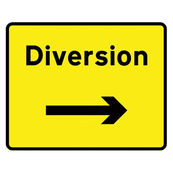 RS00639 Diversion Right Arrow Mini Quick Fit Sign - 1050mm x 750mm (300mm Centres)