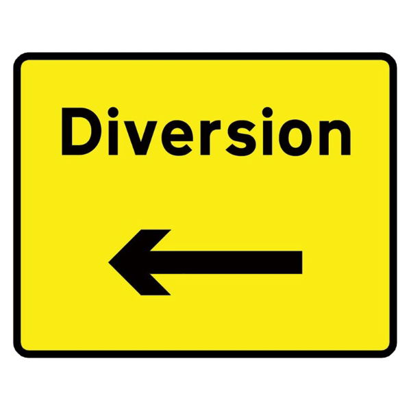 RS00638 Diversion Left Arrow Mini Quick Fit Sign - 1050mm x 750mm (300mm Centres)